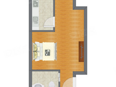 1室0厅 38.68平米户型图