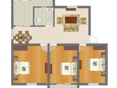 3室1厅 83.13平米户型图