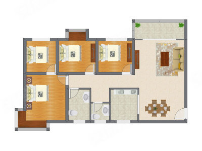 4室2厅 136.06平米户型图