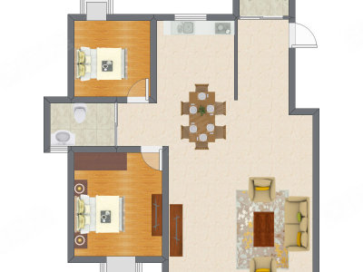 2室2厅 82.83平米户型图