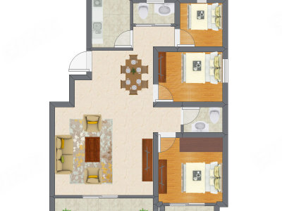 3室2厅 64.31平米户型图