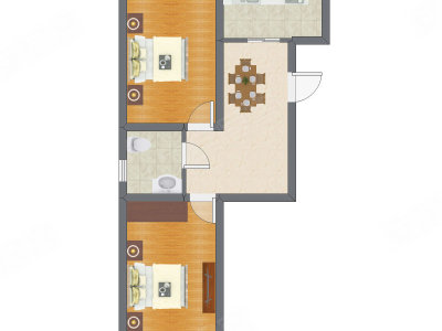 2室1厅 64.21平米户型图