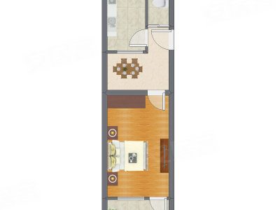 1室1厅 44.67平米户型图