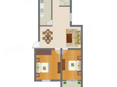 2室1厅 65.73平米户型图