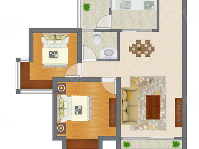2室2厅 53.39平米户型图