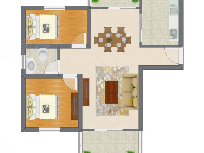 2室2厅 90.55平米户型图