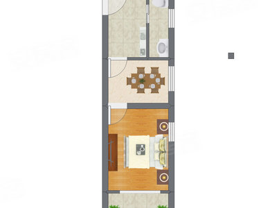 1室1厅 39.48平米户型图