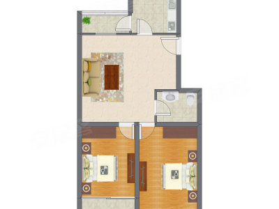 2室1厅 91.75平米