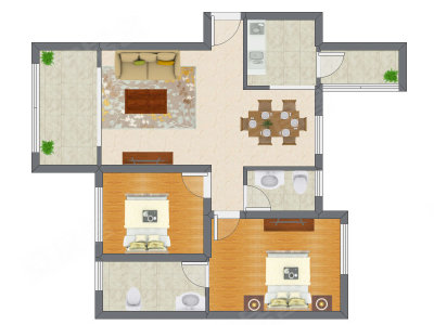 2室2厅 96.78平米户型图