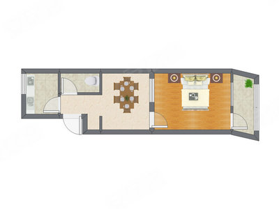 1室1厅 47.62平米户型图