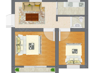 2室1厅 55.30平米户型图