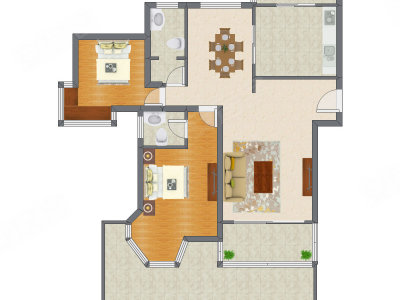 2室2厅 113.13平米户型图