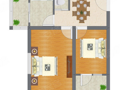 2室1厅 57.53平米户型图