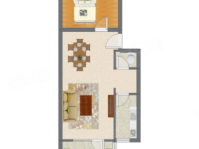 1室2厅 60.22平米户型图