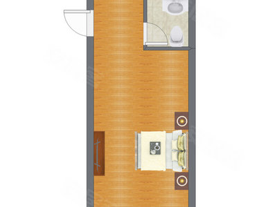 1室0厅 37.99平米户型图