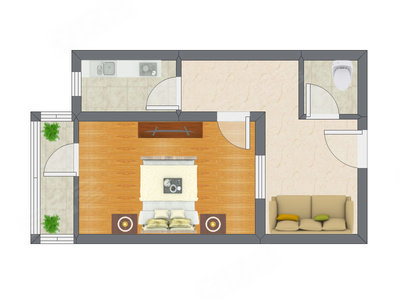 1室1厅 41.00平米户型图