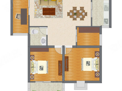 2室2厅 74.59平米
