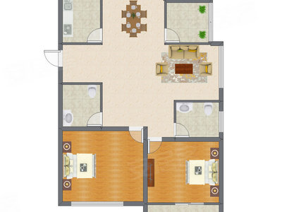 2室2厅 114.62平米户型图