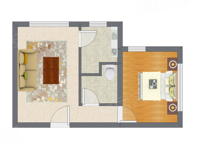1室1厅 37.82平米户型图