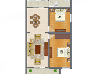 2室2厅 72.12平米户型图