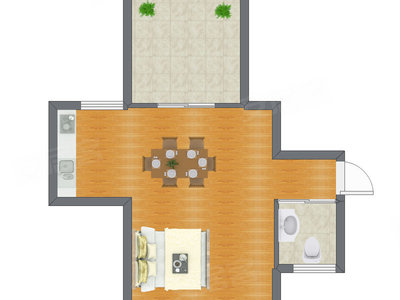 1室1厅 42.44平米