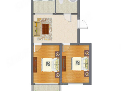 2室1厅 74.50平米户型图
