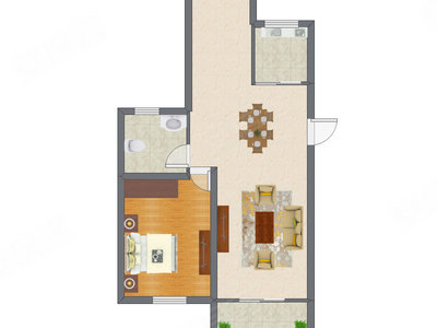 1室2厅 90.36平米户型图