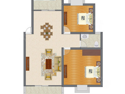 2室2厅 84.55平米户型图