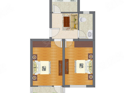 2室1厅 64.45平米户型图
