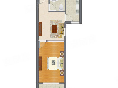 1室1厅 55.27平米户型图