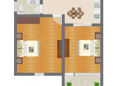 2室1厅 46.50平米