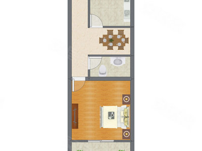 1室1厅 35.03平米户型图
