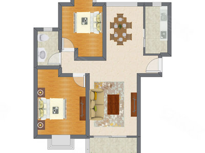 2室2厅 87.30平米户型图