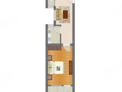 1室1厅 43.86平米户型图