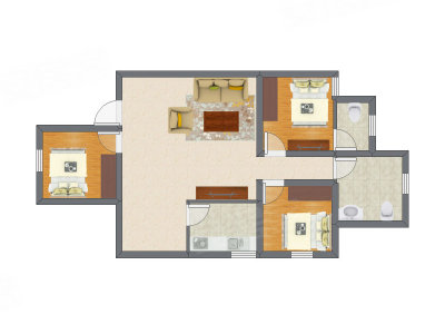 3室1厅 63.88平米户型图