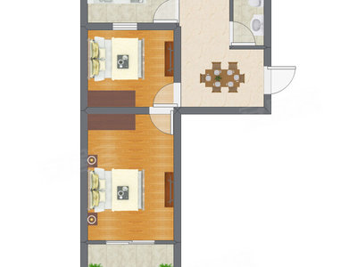2室1厅 51.41平米户型图
