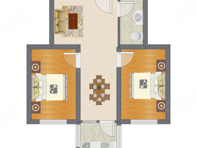 2室2厅 55.30平米户型图