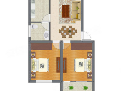 2室1厅 49.76平米户型图