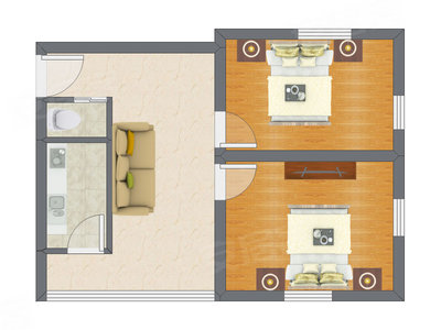 2室1厅 58.44平米户型图