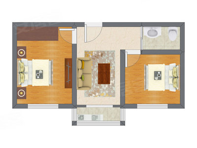 2室1厅 51.28平米户型图