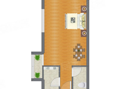 1室0厅 50.11平米户型图