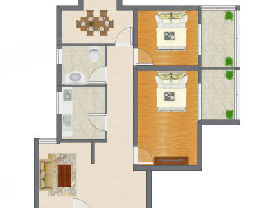 2室2厅 72.68平米户型图