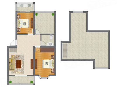 2室1厅 87.76平米户型图
