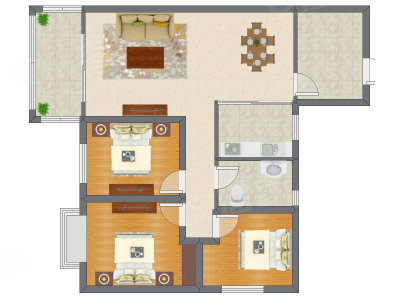3室2厅 96.40平米户型图