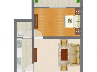 1室1厅 41.30平米户型图