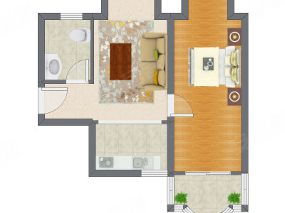 1室1厅 53.71平米户型图