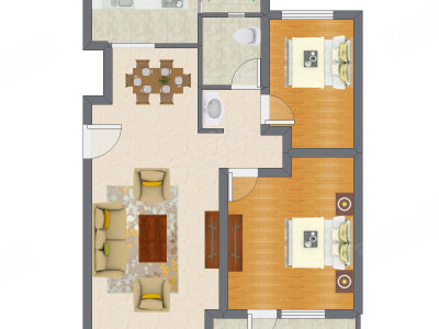 2室2厅 90.28平米户型图