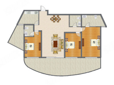 3室2厅 165.29平米户型图