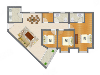 3室1厅 88.00平米户型图