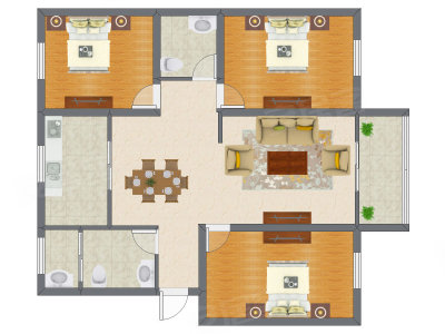 3室2厅 94.37平米户型图